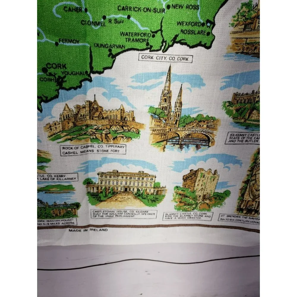 Vintage Scenic Ireland‎ Decorative Map Of Ireland Tea Towel
